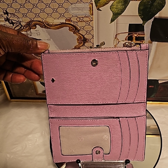 Kate Spade Leila Pebbled Leather Slim Bifold Bright Carnation Wallet - Picture 8 of 10